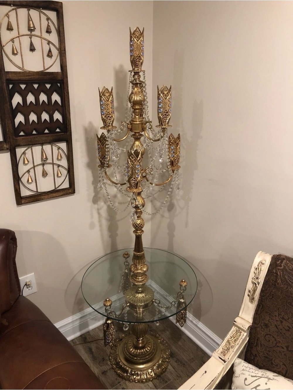 Vintage Hollywood regency crystal/metal floor lamp